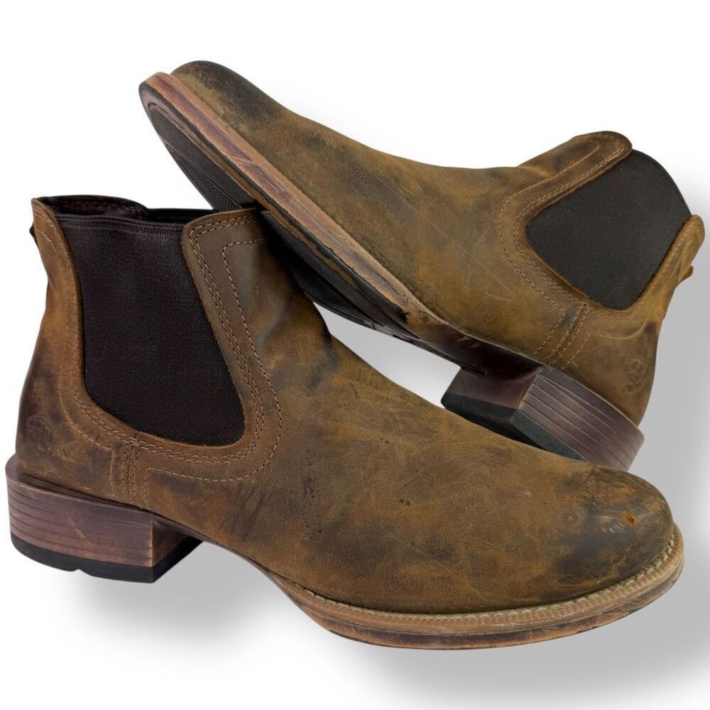 Ariat Booker Chelsea Ankle Boots Western Brown Leather Distressed Men’s 10 D